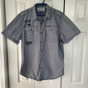 DKNY Jeans Gray Casual Button Down Shirt with Structured Design Men’s Large